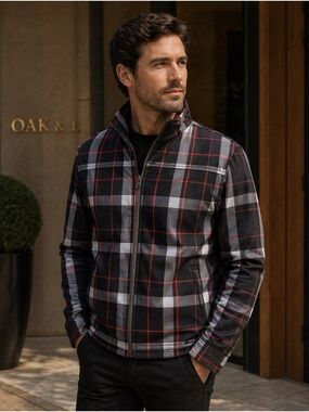 Men's Stylish Plaid Jacket - Black, Gray, and Red